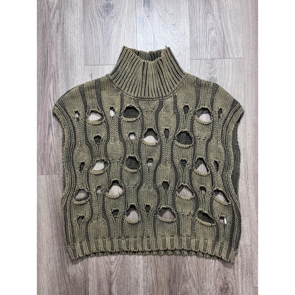 Oli & Hali Mineral Wash Sweater Distressed Turtleneck Green Vest Size S